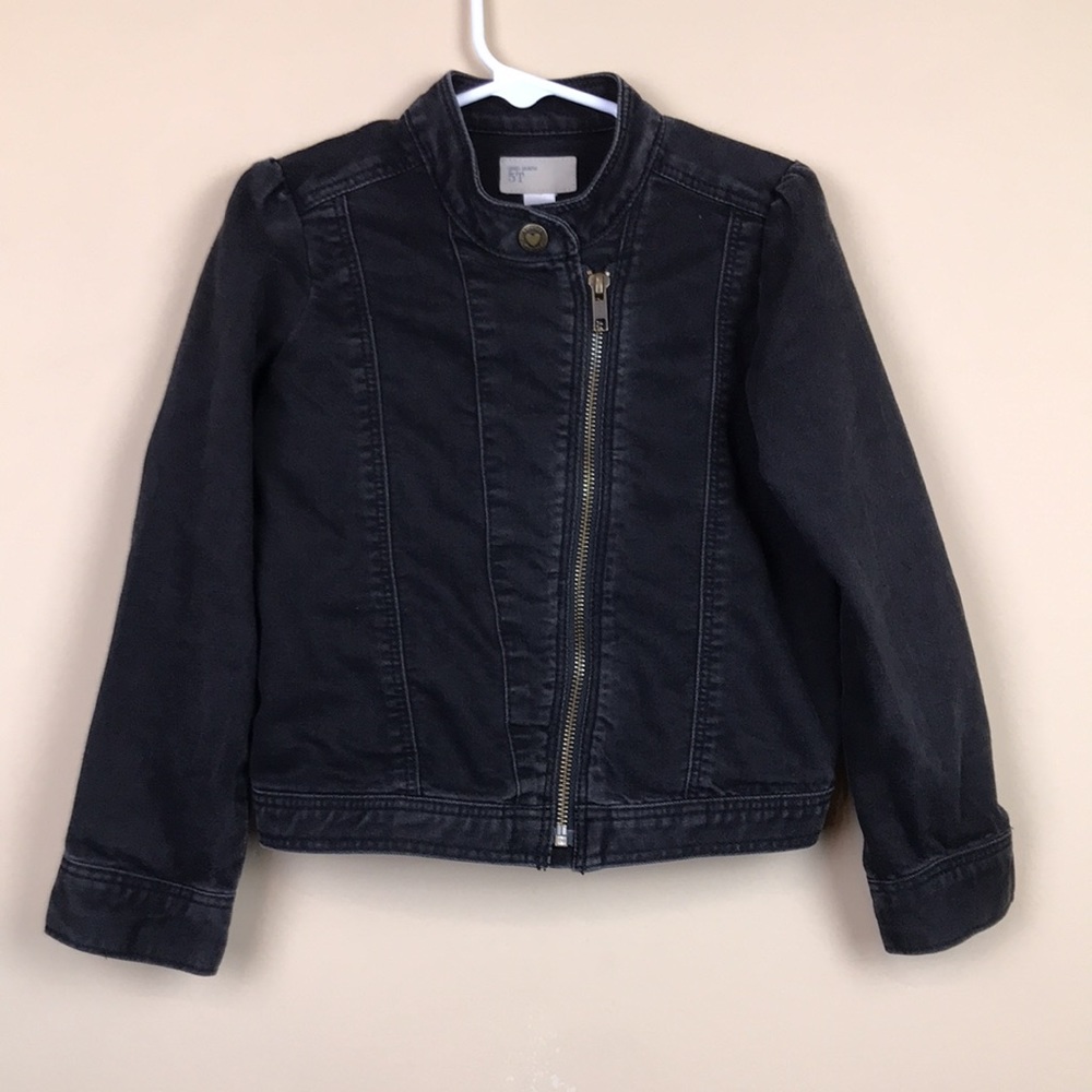 Baby Gap Girls’ Black Denim Asymmetrical Zipper Moto Jacket